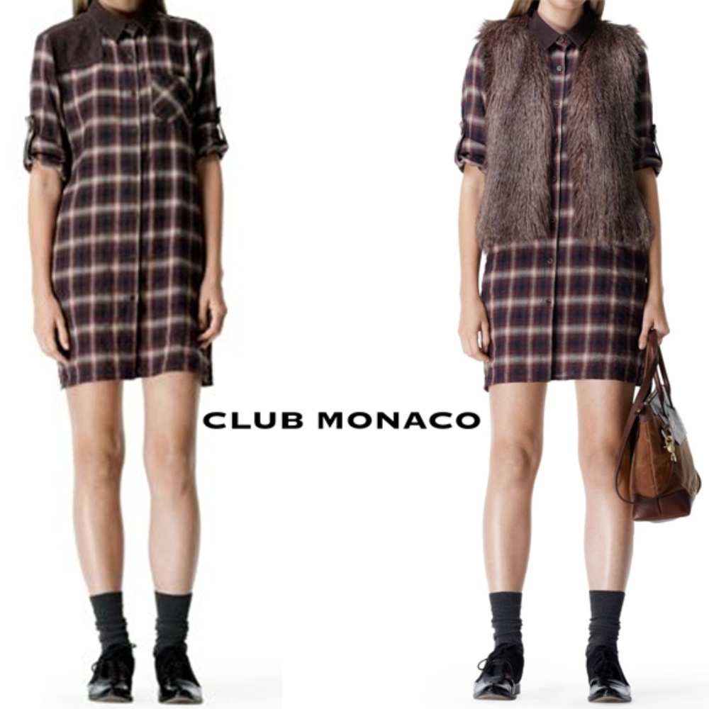 Club Monaco Wynona Plaid Shirt Dress Size 00 red